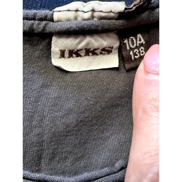 Ikks Dk Gray Embroidered Utility Military Shot Sleeve Tee Shirt Youth Size 10 - Picture 3 of 4